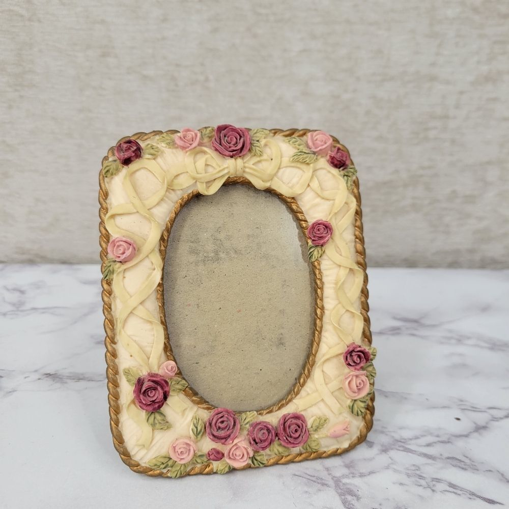 Vintage Dezine Hand Painted Floral Cream and Pink Photo Frame